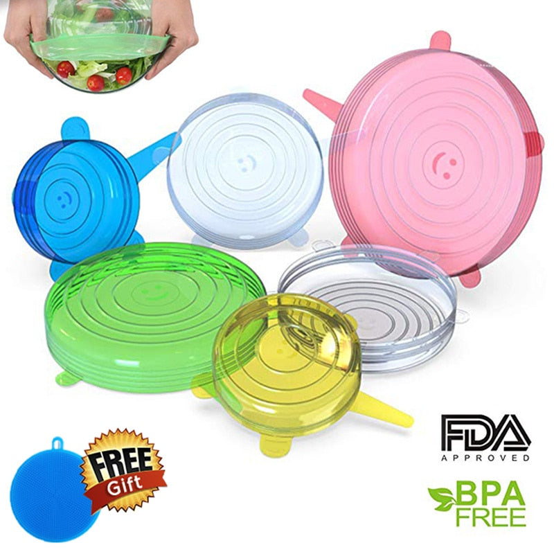 6 Pcs/Set Reusable Silicone Lids Food