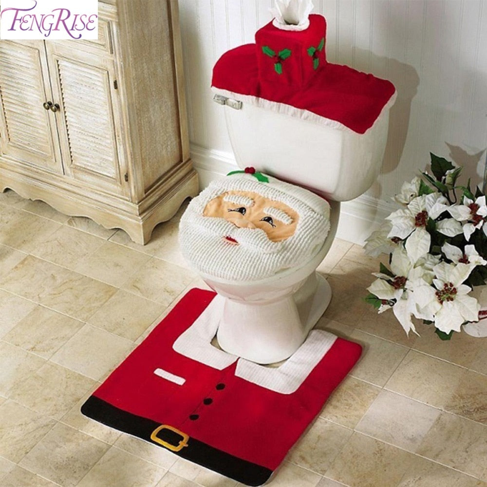 3pcs Fancy Santa Claus Rug Seat Bathroom
