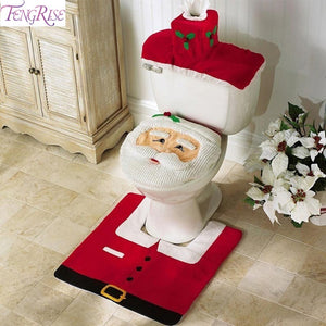 3pcs Fancy Santa Claus Rug Seat Bathroom
