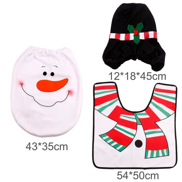 3pcs Fancy Santa Claus Rug Seat Bathroom