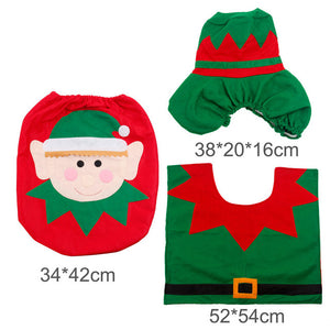 3pcs Fancy Santa Claus Rug Seat Bathroom