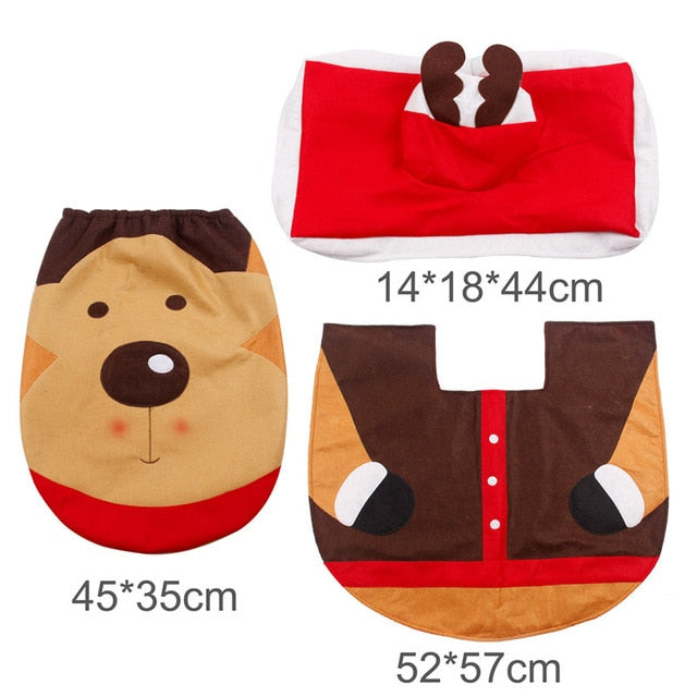 3pcs Fancy Santa Claus Rug Seat Bathroom