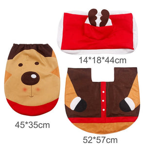 3pcs Fancy Santa Claus Rug Seat Bathroom