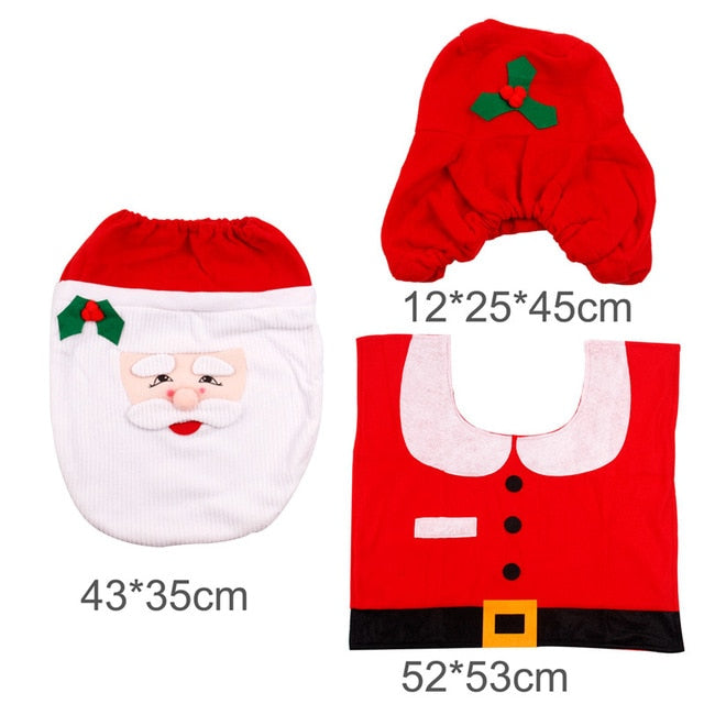 3pcs Fancy Santa Claus Rug Seat Bathroom