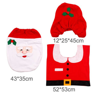 3pcs Fancy Santa Claus Rug Seat Bathroom