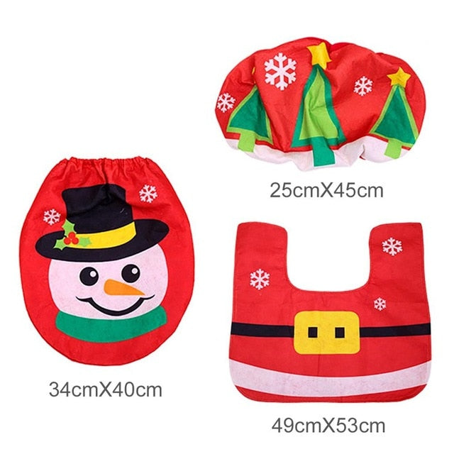 3pcs Fancy Santa Claus Rug Seat Bathroom