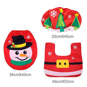 3pcs Fancy Santa Claus Rug Seat Bathroom