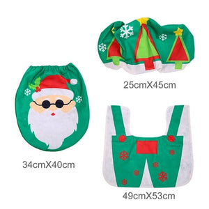 3pcs Fancy Santa Claus Rug Seat Bathroom