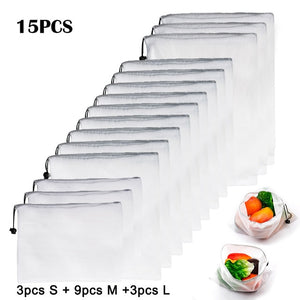 15pcs Reusable Vegetable Fruit Mesh Produce Bags