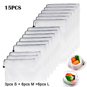 15pcs Reusable Vegetable Fruit Mesh Produce Bags
