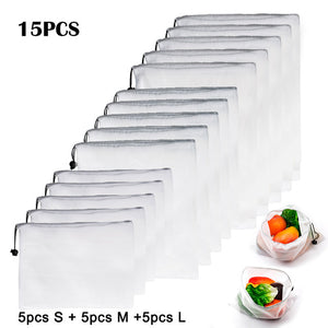 15pcs Reusable Vegetable Fruit Mesh Produce Bags