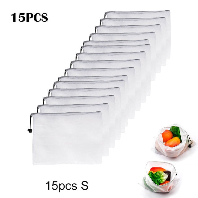 15pcs Reusable Vegetable Fruit Mesh Produce Bags