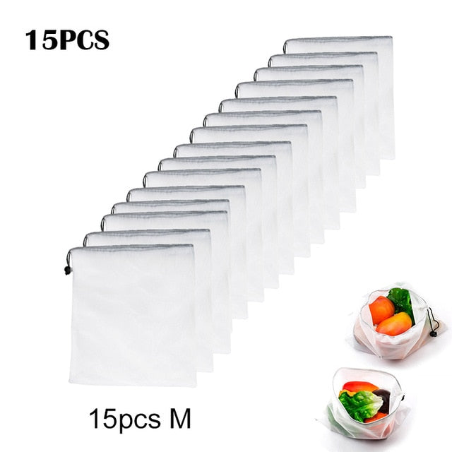 15pcs Reusable Vegetable Fruit Mesh Produce Bags