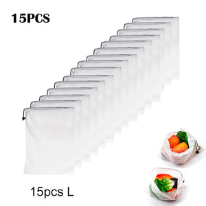 15pcs Reusable Vegetable Fruit Mesh Produce Bags