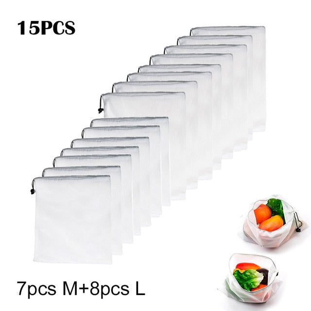 15pcs Reusable Vegetable Fruit Mesh Produce Bags