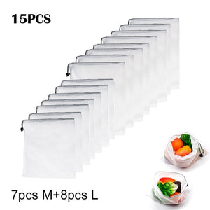 15pcs Reusable Vegetable Fruit Mesh Produce Bags
