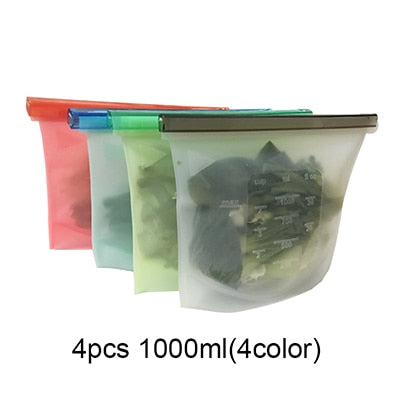 4PCS 1000ml /1500ml Silicone Bag Reusable