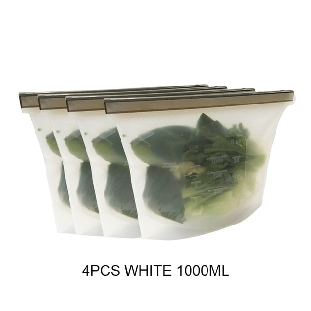 4PCS 1000ml /1500ml Silicone Bag Reusable