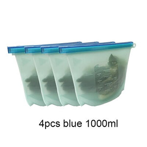 4PCS 1000ml /1500ml Silicone Bag Reusable