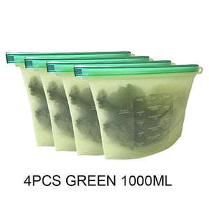 4PCS 1000ml /1500ml Silicone Bag Reusable