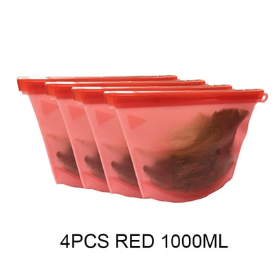4PCS 1000ml /1500ml Silicone Bag Reusable