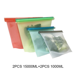 4PCS 1000ml /1500ml Silicone Bag Reusable
