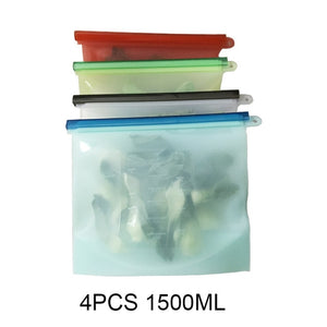 4PCS 1000ml /1500ml Silicone Bag Reusable