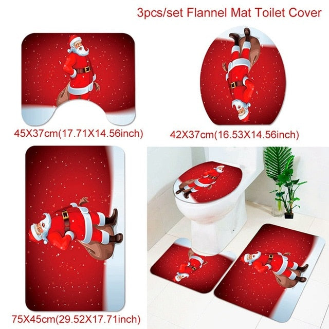 3pcs Fancy Santa Claus Rug Seat Bathroom