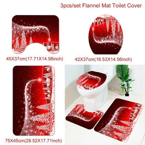 3pcs Fancy Santa Claus Rug Seat Bathroom