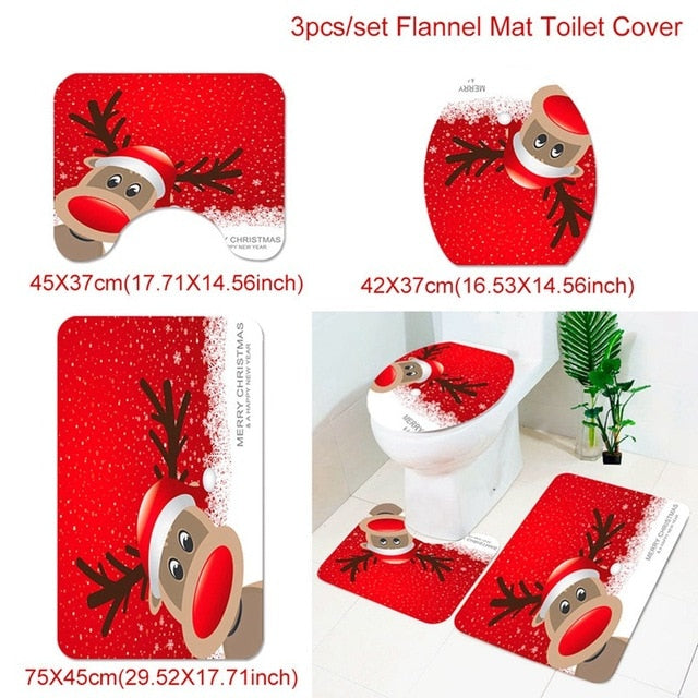 3pcs Fancy Santa Claus Rug Seat Bathroom