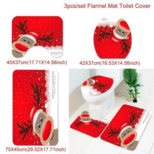 3pcs Fancy Santa Claus Rug Seat Bathroom