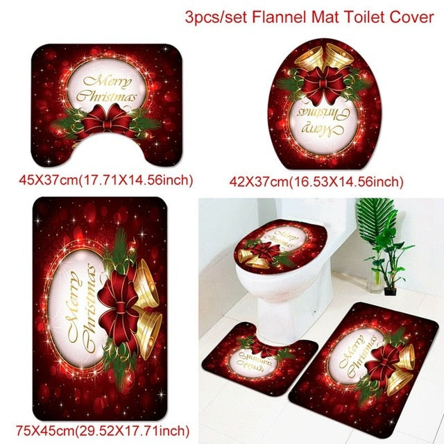 3pcs Fancy Santa Claus Rug Seat Bathroom
