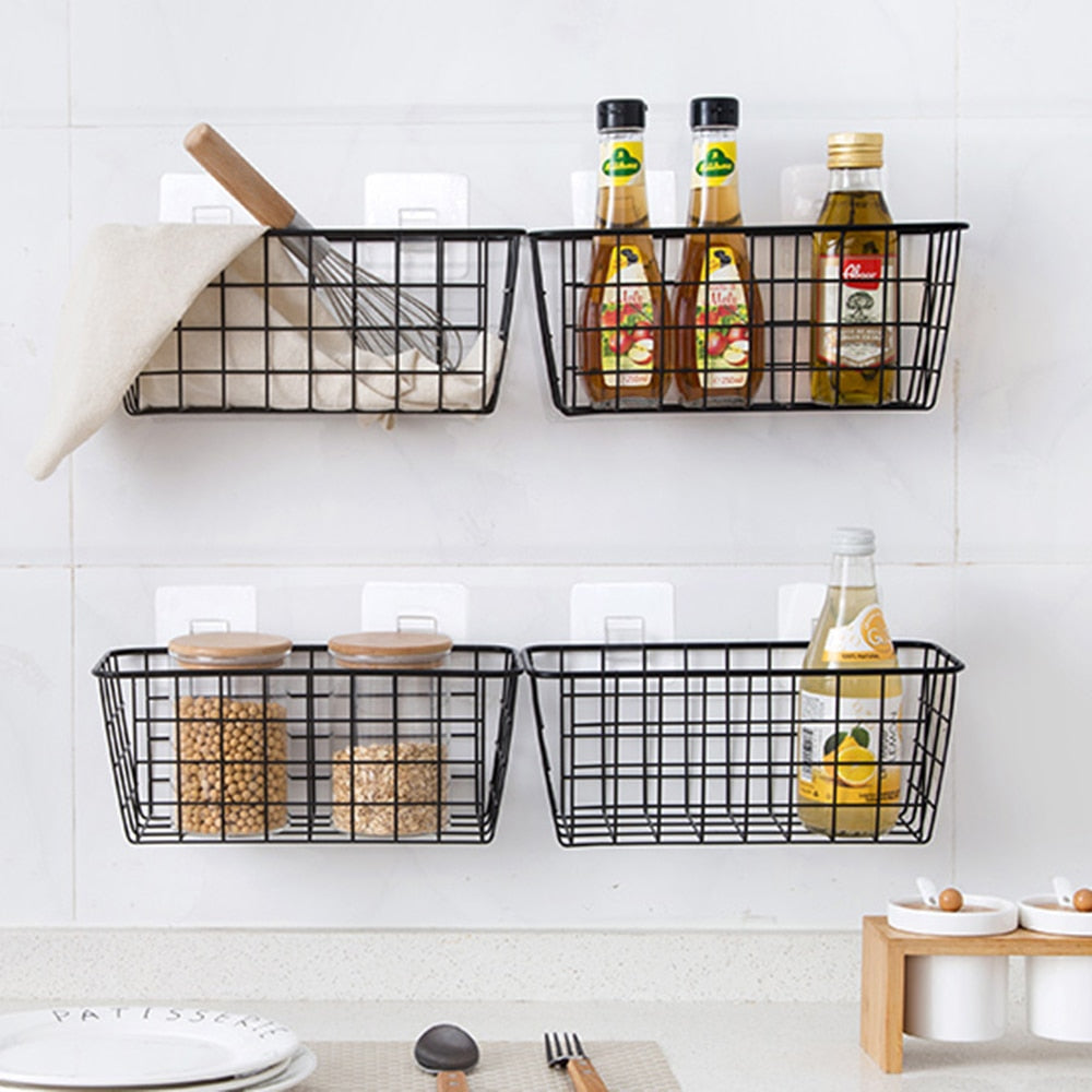 Wrought Iron Kitchen Seasoning Storage Basket Rack Hanger Storage