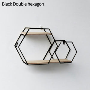 Nordic Iron Hexagonal Grid Wall Shelf Decorative Storage Rack