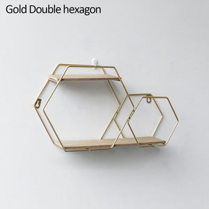 Nordic Iron Hexagonal Grid Wall Shelf Decorative Storage Rack