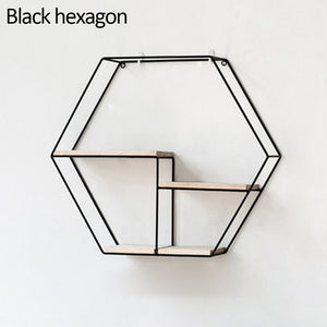 Nordic Iron Hexagonal Grid Wall Shelf Decorative Storage Rack