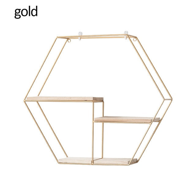 Nordic Iron Hexagonal Grid Wall Shelf Decorative Storage Rack