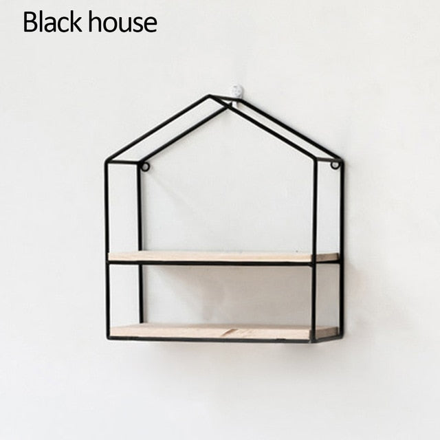 Nordic Iron Hexagonal Grid Wall Shelf Decorative Storage Rack