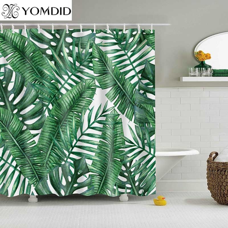 Green Tropical Plants Shower Curtain Bathroom Waterproof