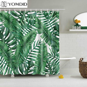 Green Tropical Plants Shower Curtain Bathroom Waterproof