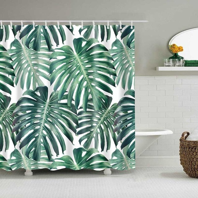 Green Tropical Plants Shower Curtain Bathroom Waterproof