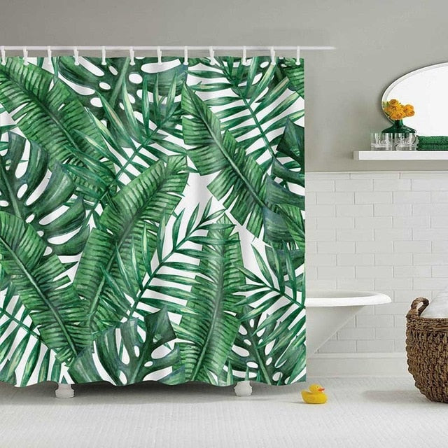Green Tropical Plants Shower Curtain Bathroom Waterproof