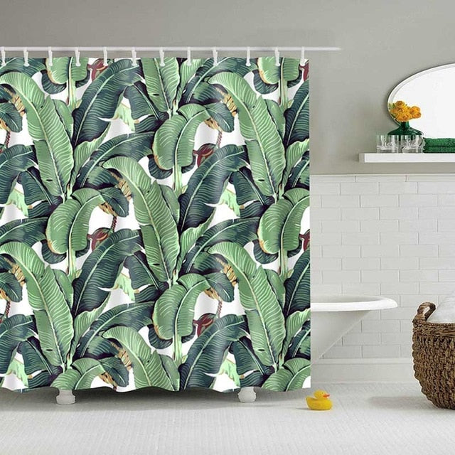 Green Tropical Plants Shower Curtain Bathroom Waterproof