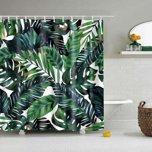 Green Tropical Plants Shower Curtain Bathroom Waterproof
