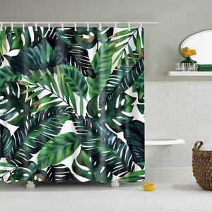 Green Tropical Plants Shower Curtain Bathroom Waterproof
