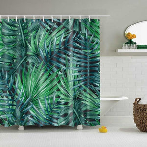 Green Tropical Plants Shower Curtain Bathroom Waterproof