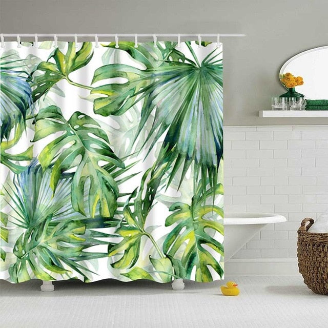 Green Tropical Plants Shower Curtain Bathroom Waterproof