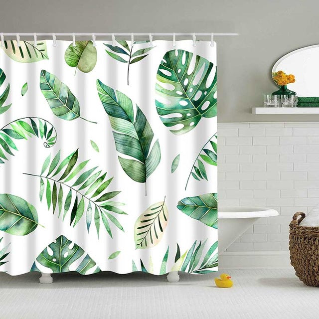 Green Tropical Plants Shower Curtain Bathroom Waterproof