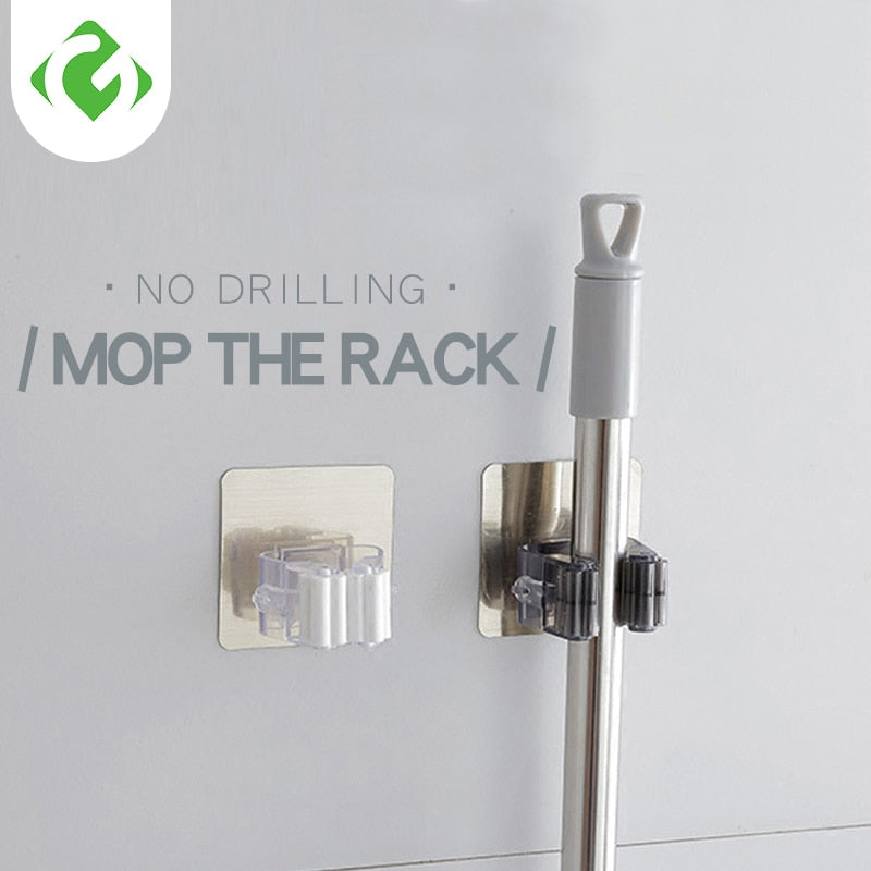 Wall Mounted Mop Organizer Holder Rack Self Sticking