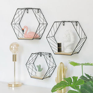 Iron Hexagonal Grid Wall Shelf Combination Wall Hanging Geometric Figure For Wall Decoration